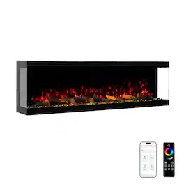 Mondawe - 60" Recessed/Wall Mounted 3-Sided Electric Fireplace with App and Wifi Smart Control, 1500W/3000W PTC Ceramic Heating - Black