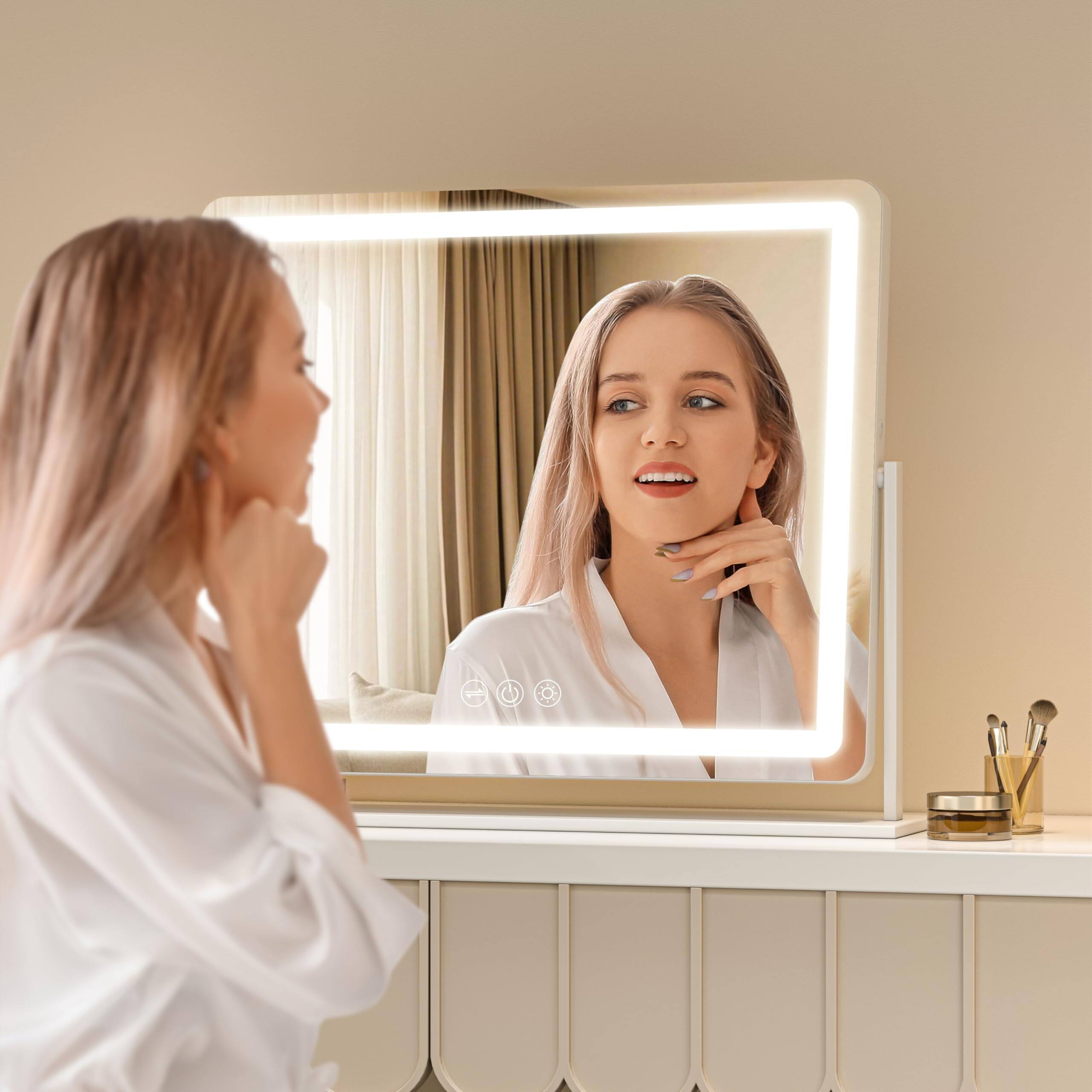 Alt View 2. HM 1810 - Vanity Mirror With Lights Lighted Makeup Touch Screen color Lighting Dimmable For Desk Tabletop Round - White 34"L x 25.6"W.