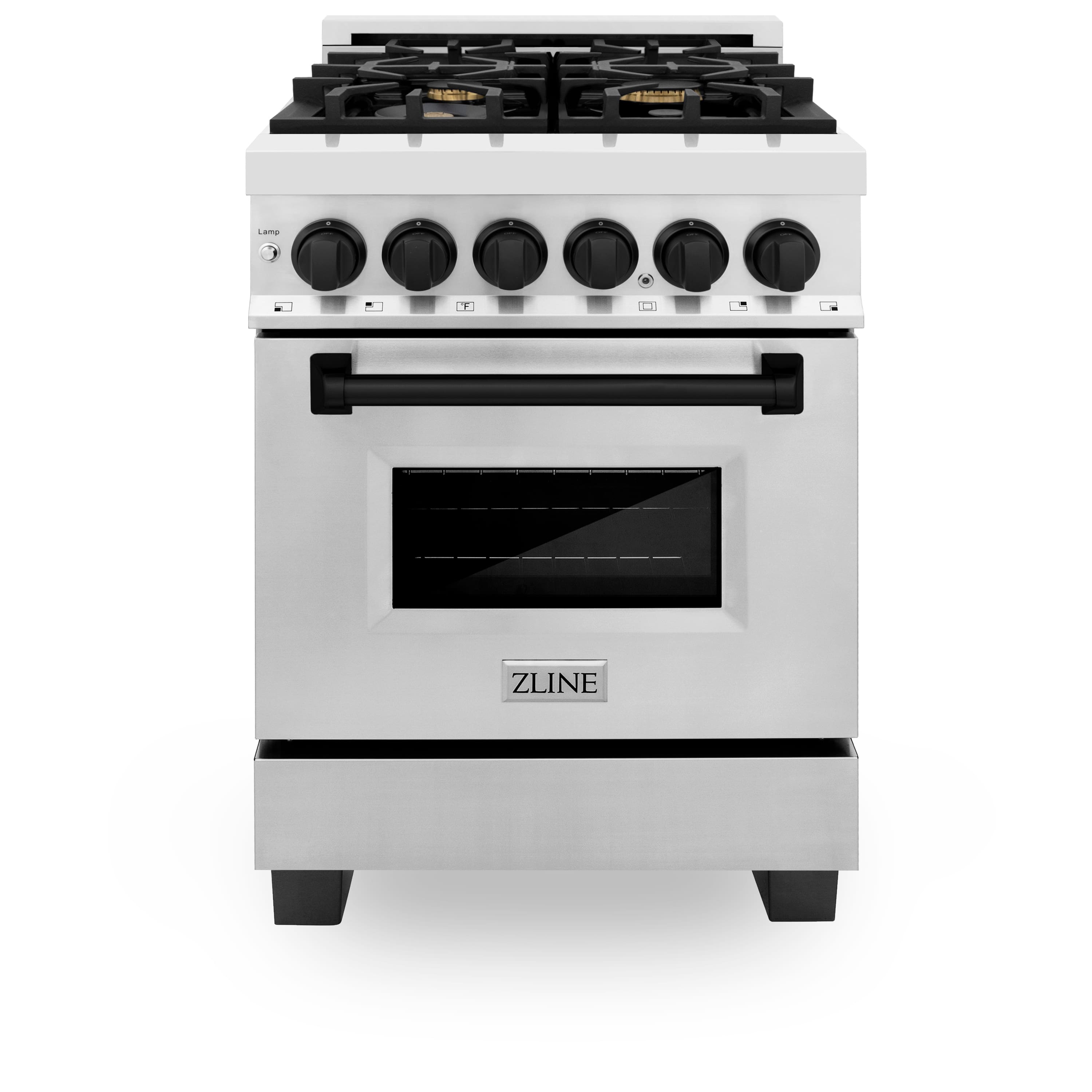 Front. ZLINE - Autograph 24" Legacy Dual Fuel Range w/ 4 Burners & Matte Black Accents (RAZ-24-MB) - Stainless Steel/Matte Black.