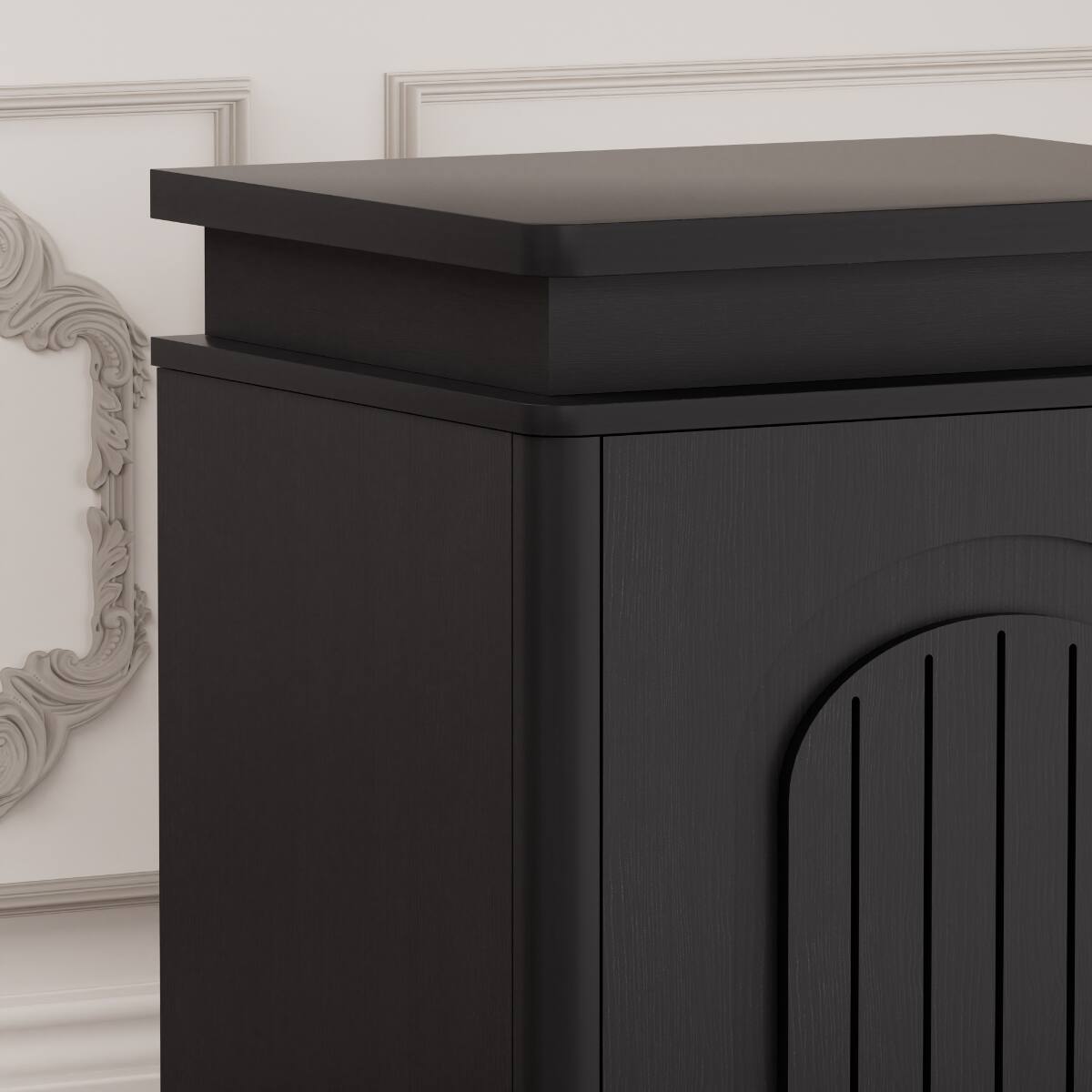 Alt View 10. Loheer - Loheer Black LED Nightstand with Arched Cabinet Storage and Reversible Doors - Black.