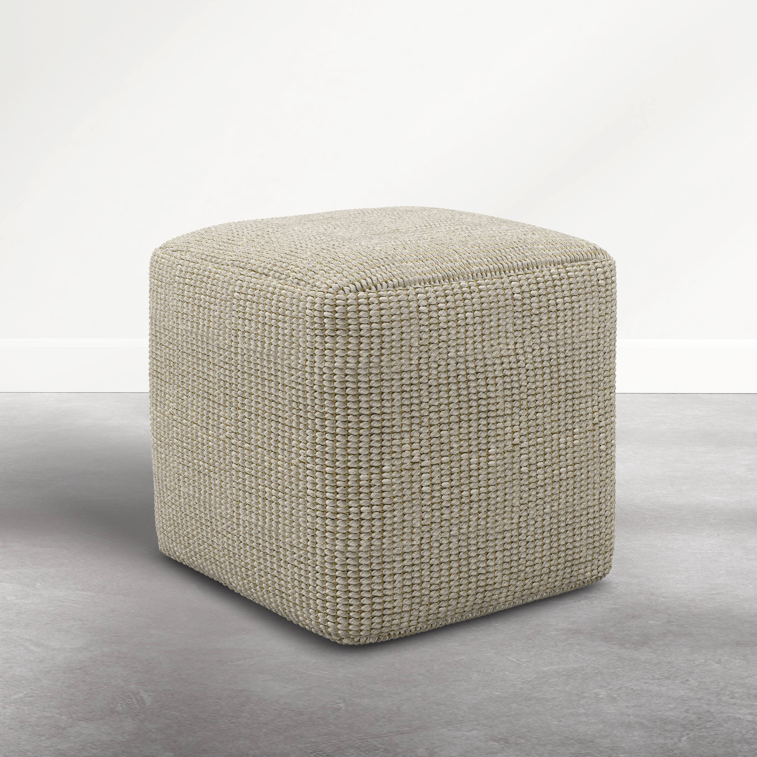 Angle. Simpli Home - Zelma 18 inch Wide Square Pouf Ottoman, Dune Beige Recycled PET Polyester - Dune Beige.