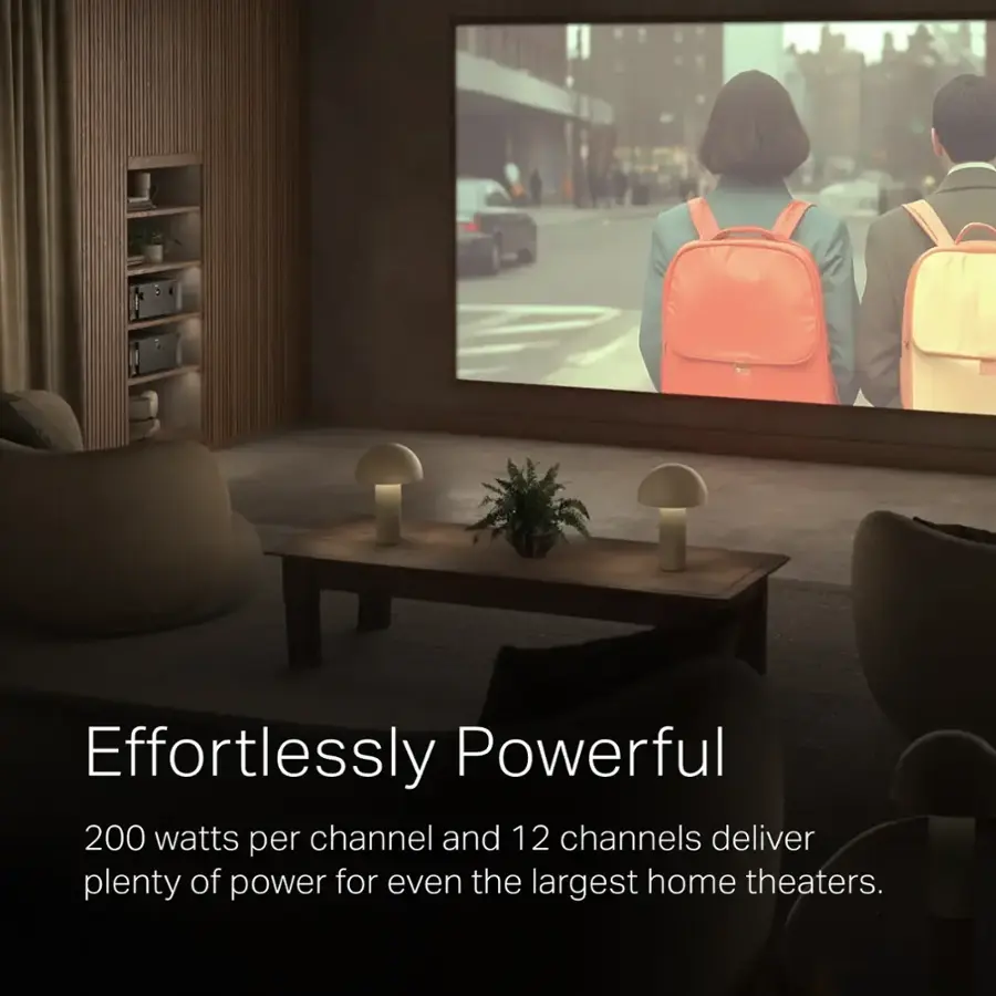 Effortlessly Powerful: 200 watts per channel and 12 channels deliver plenty of power for even the largest home theaters.