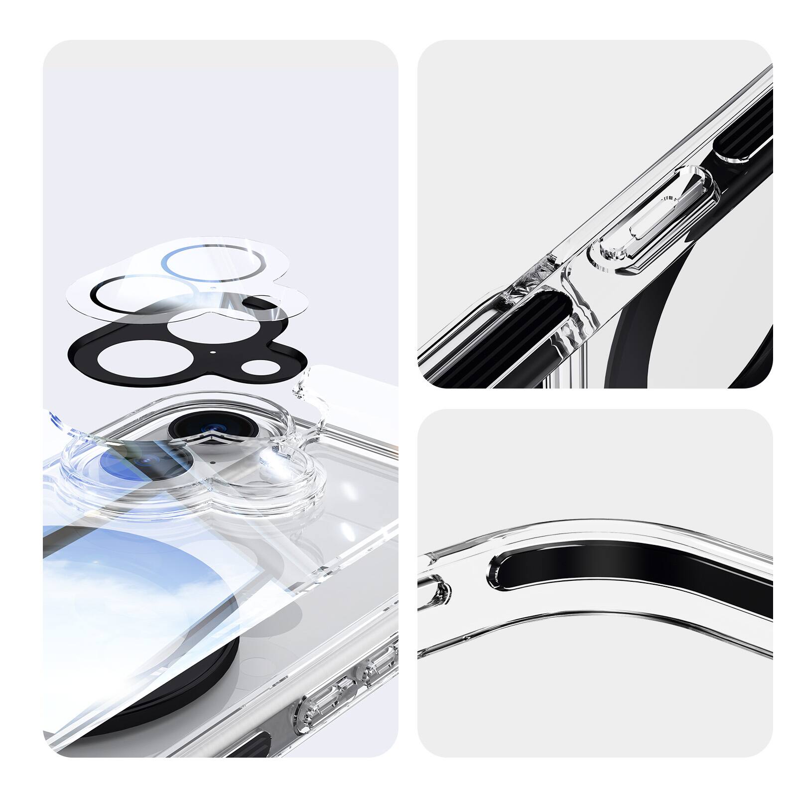 Alt View 1. Dteck - Magnetic Clear Phone Case for Apple iPhone 17 with Metal Rotating Kickstand,Shockproof PC+TPU Slim Transparent Cover - Black.