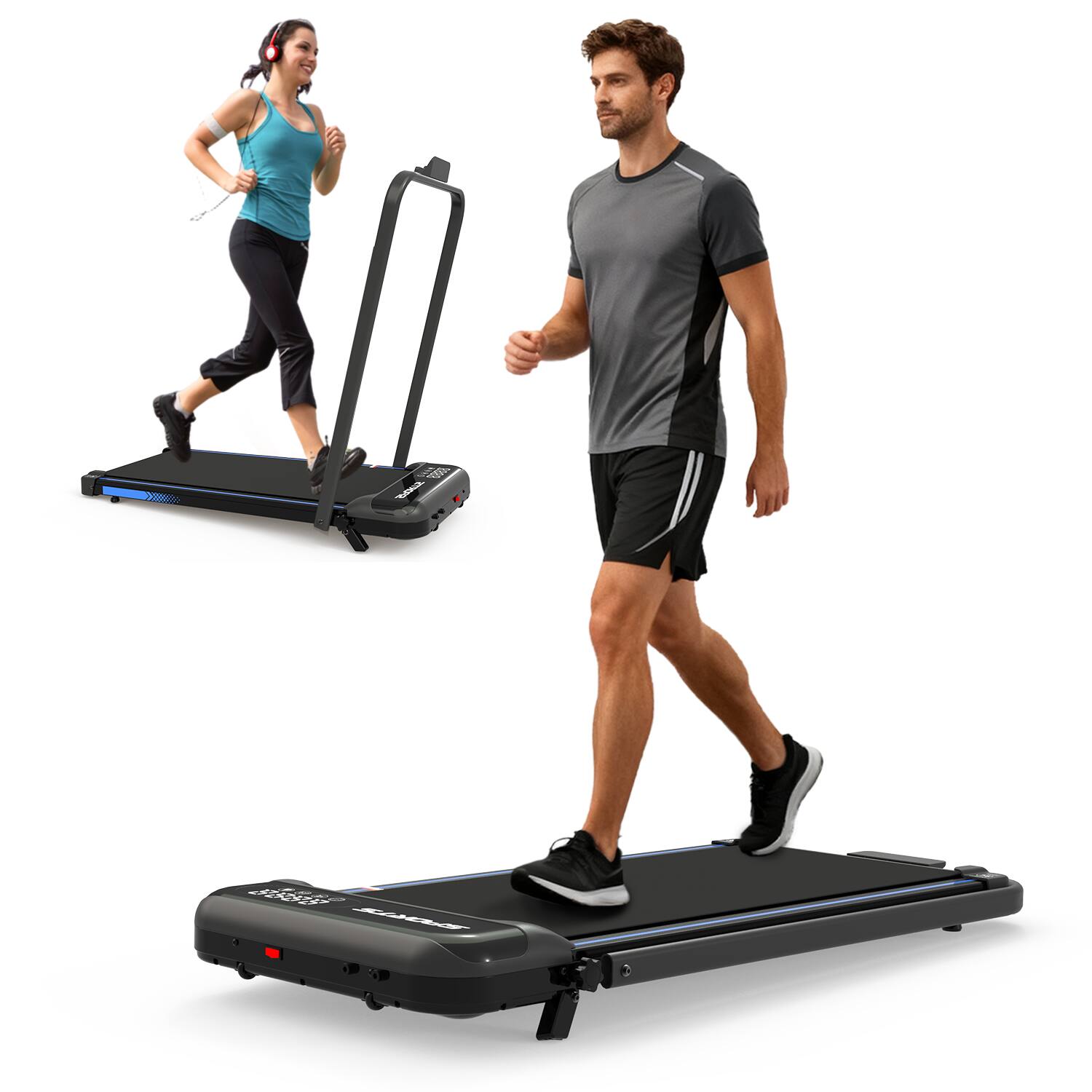 Left. Tiramisubest - 3-in-1 Foldable Under Desk Treadmill with Incline, Remote Control & LED Display for Home Workouts - Black.