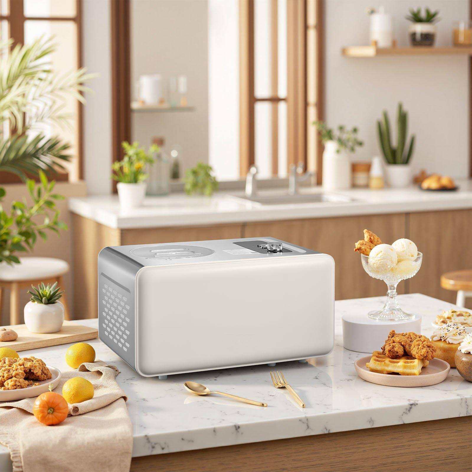 Alt View 1. Glintex - Automatic Ice Cream Maker with Built-in Compressor, 2Qt Gelato & Sorbet Machine, 3 Modes for Home Use - Silver.