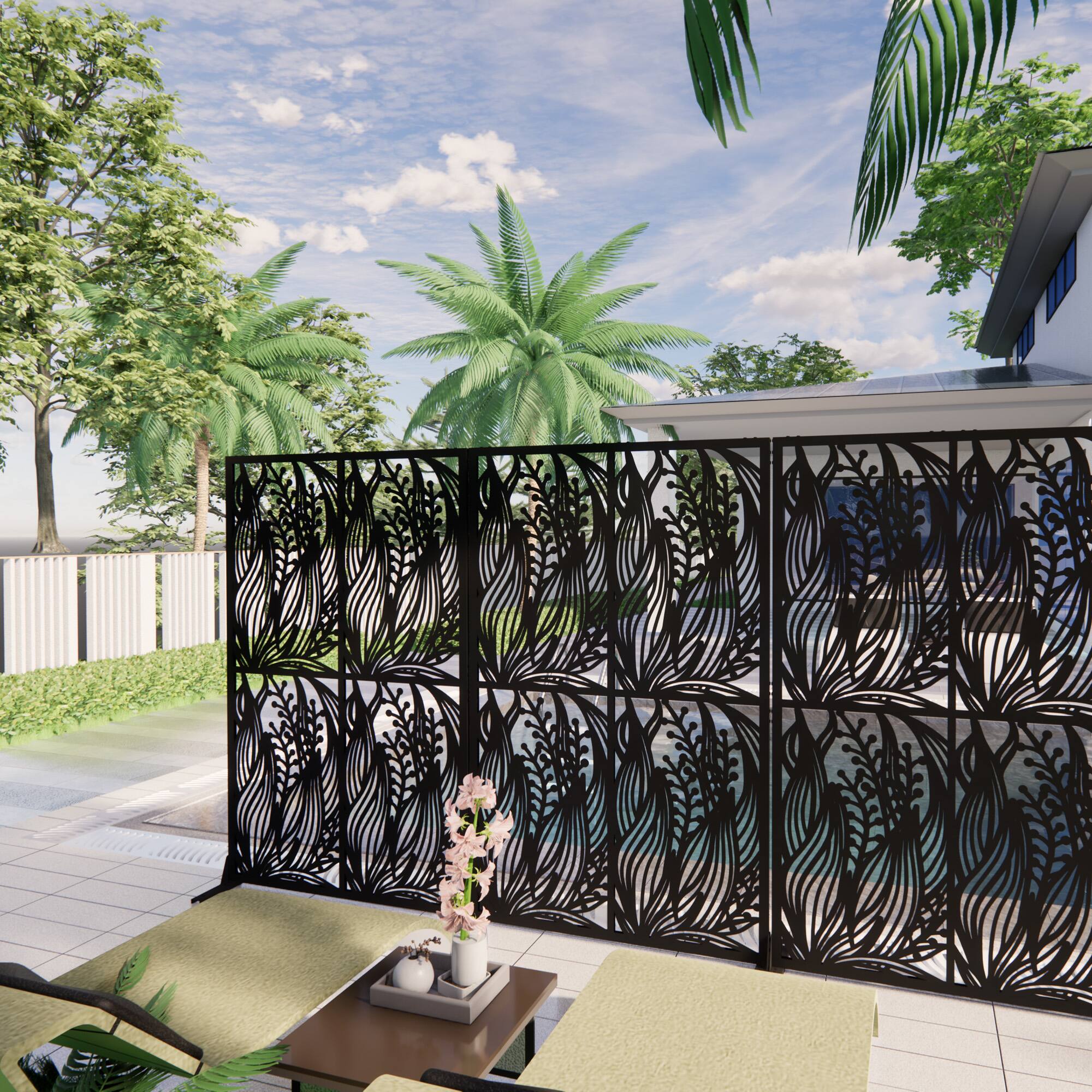 Alt View 2. Loheer - Decorative Metal Privacy Screen 3.8 ft x 6 ft Freestanding Room Divider for Patio Balcony Garden - Black.