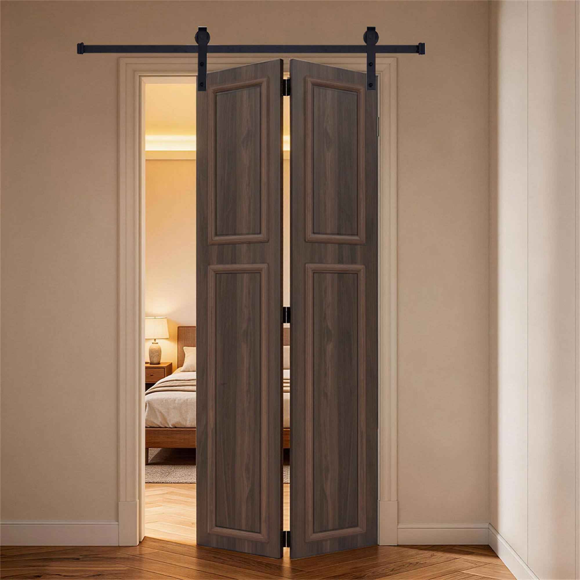 Alt View 1. Boyel Living - Antique brown Modern 2-Panel Barn Sliding Door 36-in L x 0.75-in W x 96-in H with Hardware Kit - Antique brown.