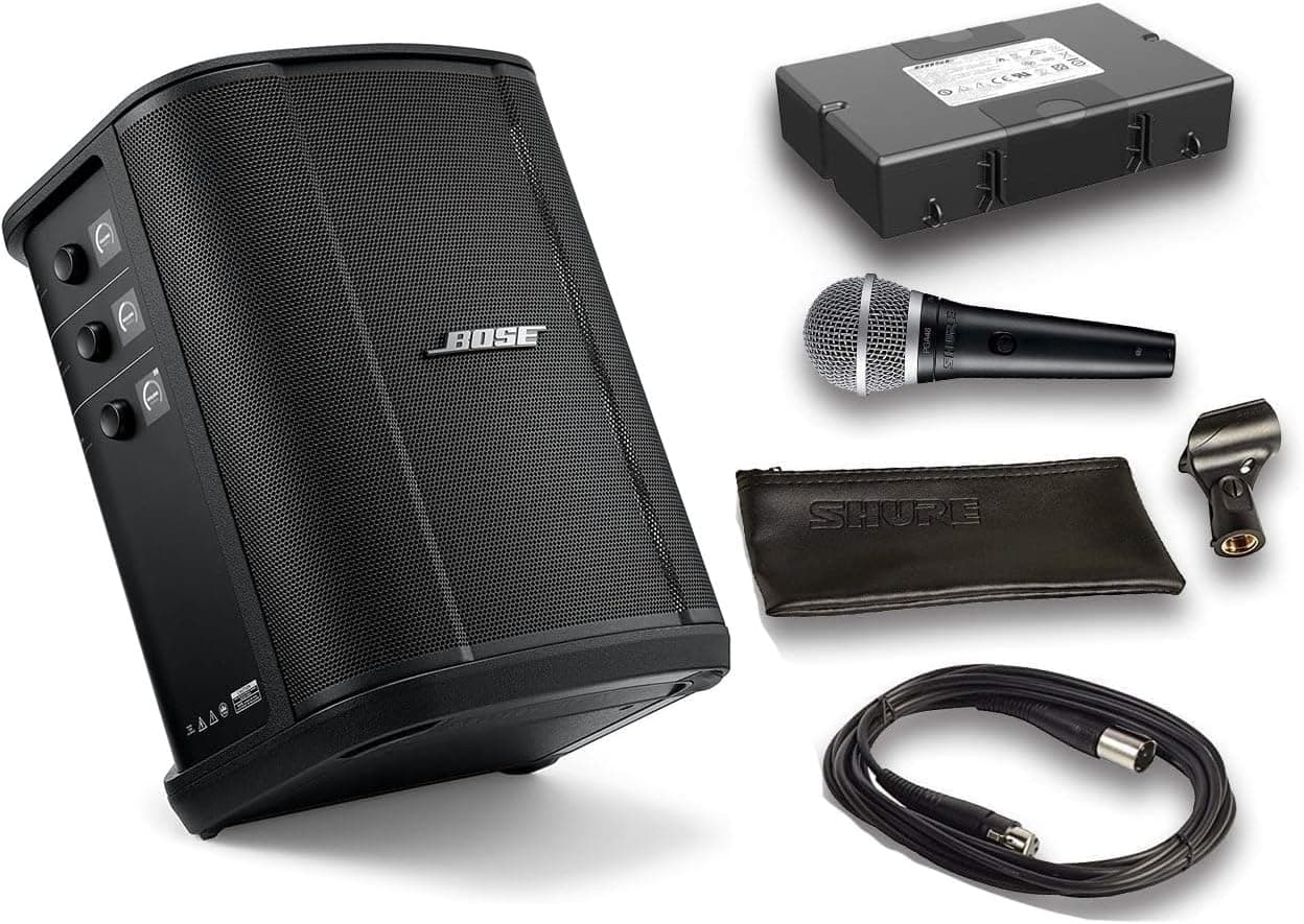 Bose - S1 Pro Plus Bluetooth Speaker System Bundle with Battery, Shure PGA48 Microphone, 15ft XLR Audio Cable (6 Items)