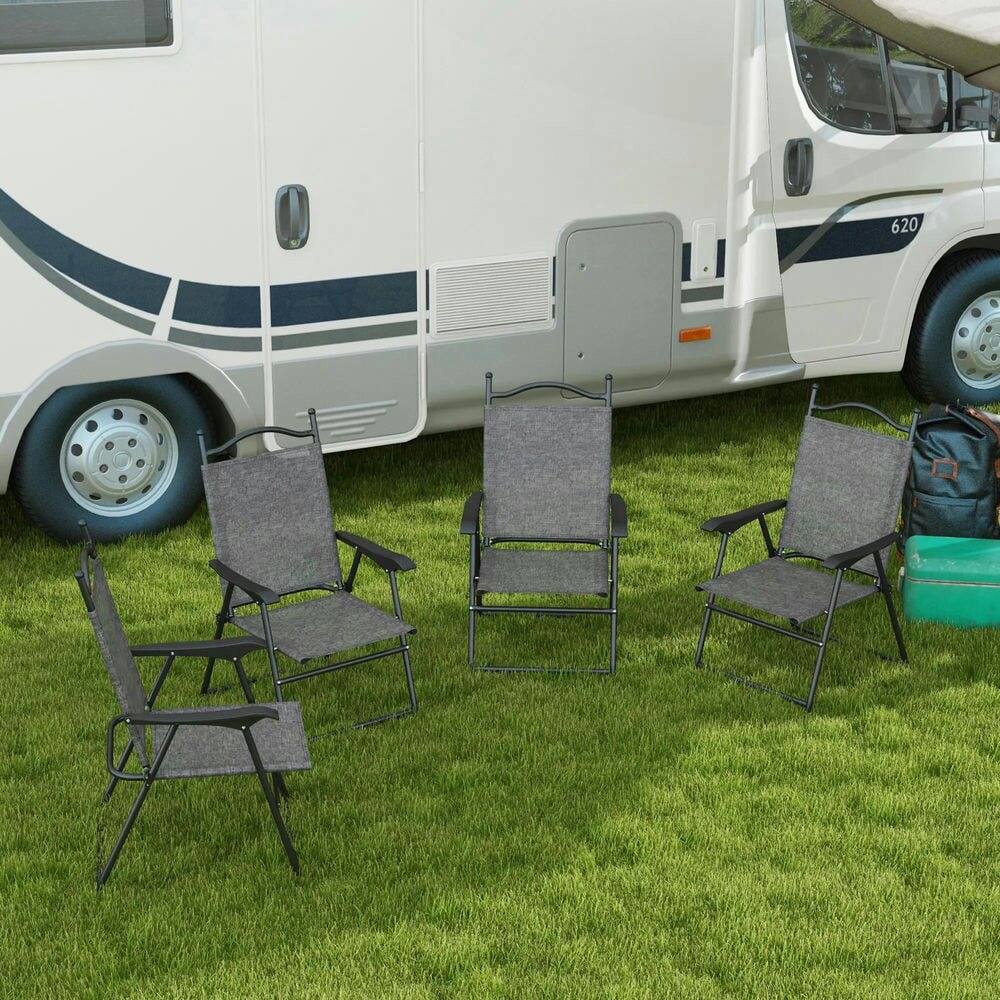 Alt View 7. Resenkos - Resenkos 4 Piece Folding Patio Camping Chair Set,Steel, Mesh Fabric, Lawn, Gray - Gray.