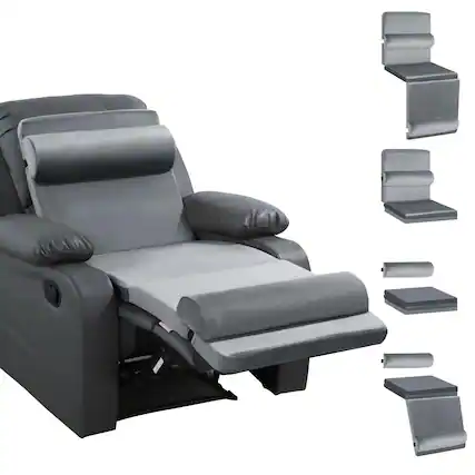 Front. Fabibe - 5-in-1 Recliner Seat Cushion for Elderly+Lumbar Support Pillow + Leg Pad, Velvet, Non-Slip, Washable Design - Grey.