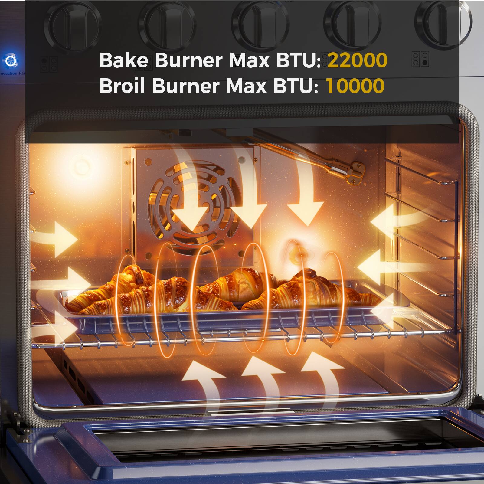 Convection Bake Burner Max BTU: 22000 Broil Burner Max BTU: 10000