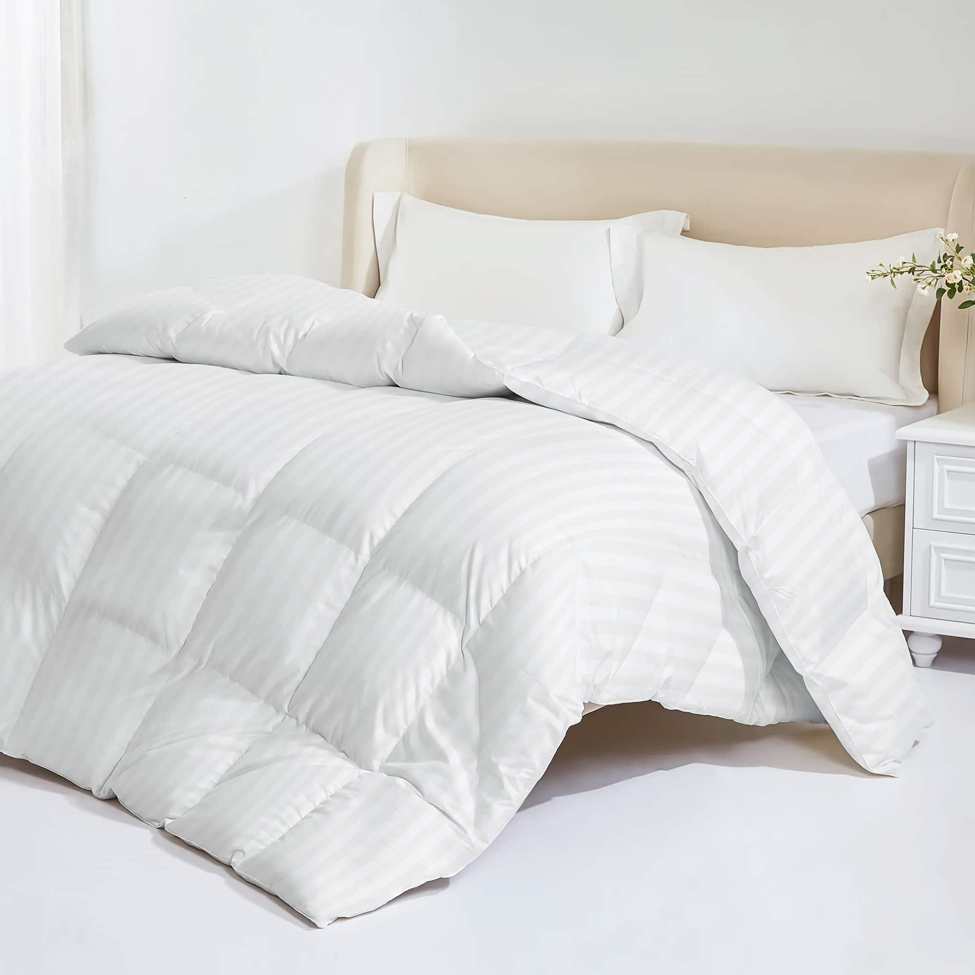 COQOOL - Down Feather Comforter Standard Size - High Fill Power All Season Duvet Insert, Luxurious Hotel Medium Warmth - White