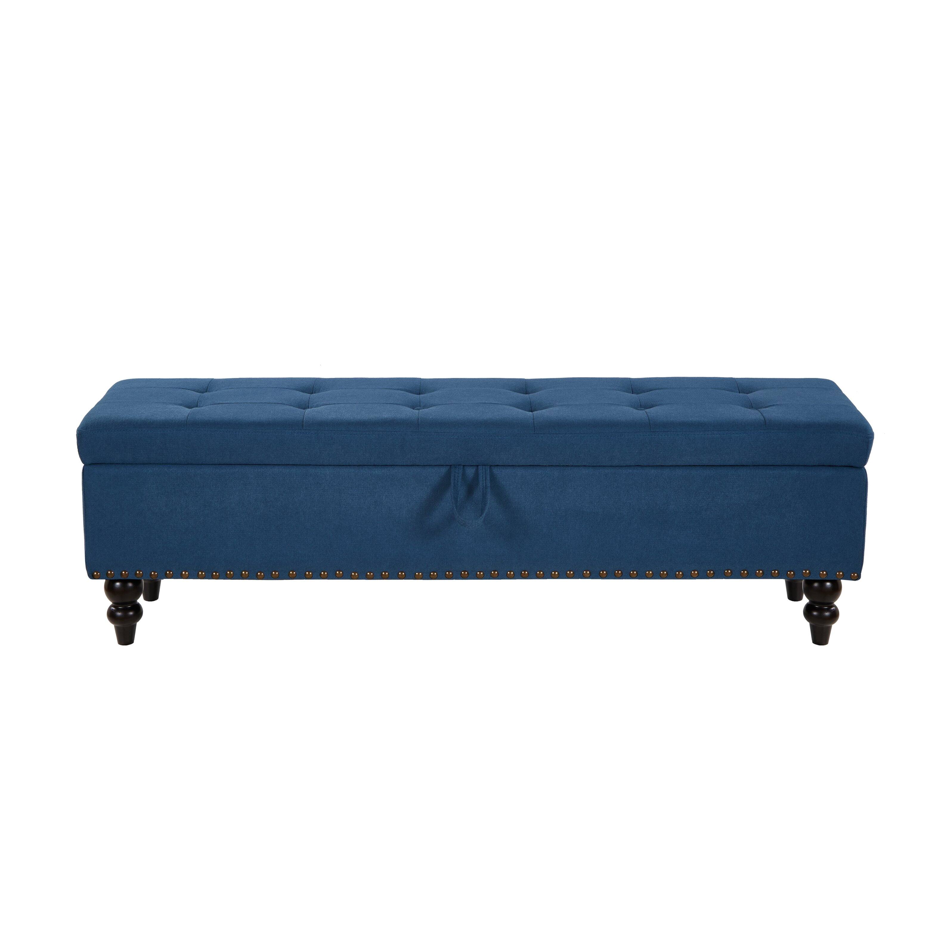 Alt View 3. Ropilly - Ropilly 59 Inch Blue Fabric Storage Bench Button Tufted End of Bed Ottoman - Blue.