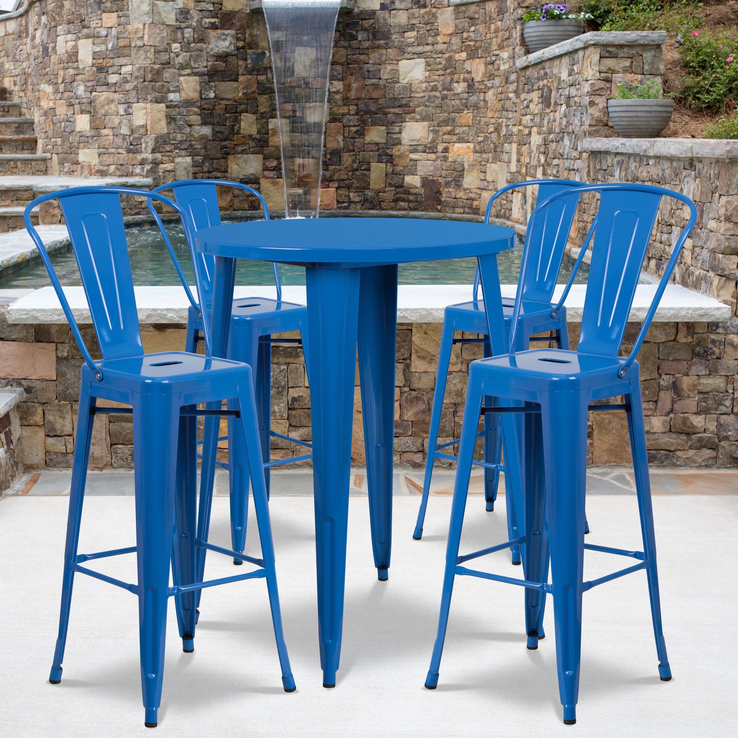 Alt View 1. Emma + Oliver - Commercial Grade 30" Round Metal Indoor-Outdoor Bar Table Set with 4 Cafe Stools - Blue.