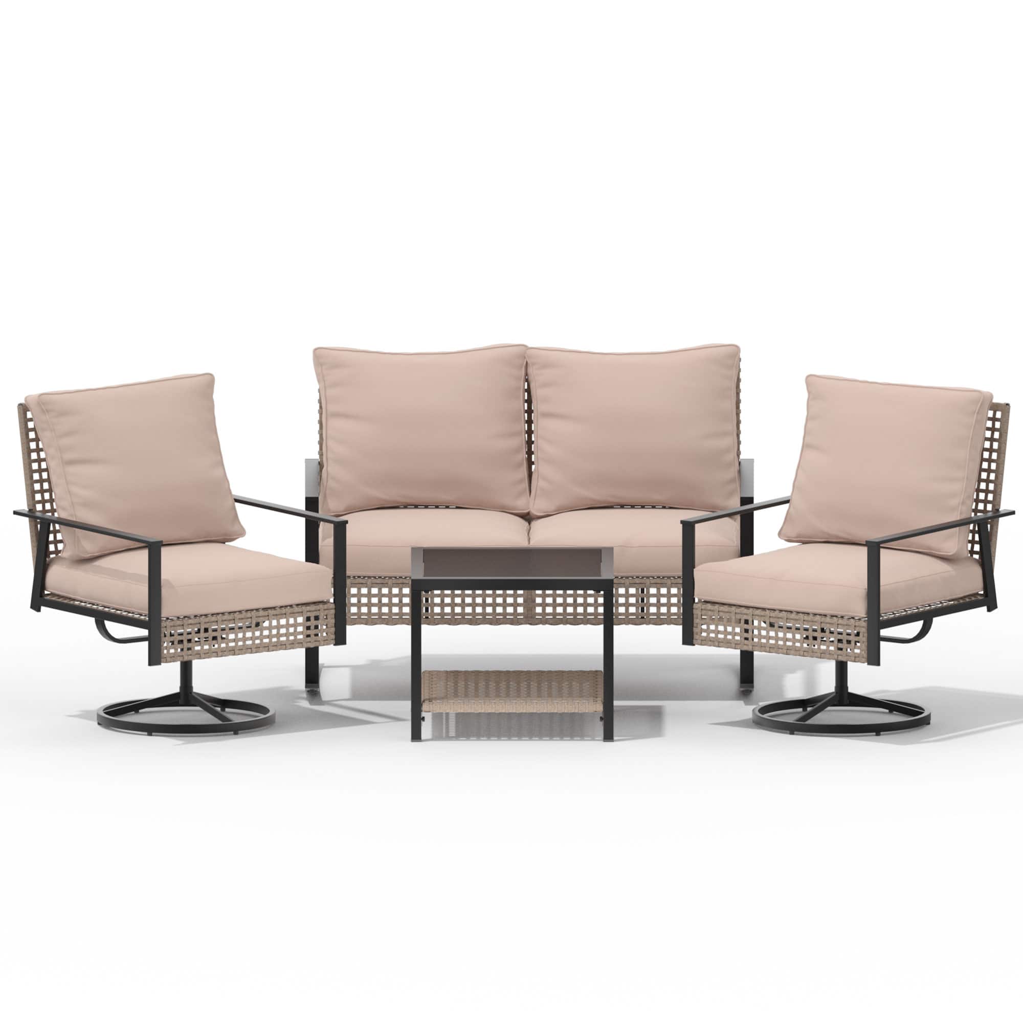 Ainfox - 4pcs Patio Furniture Set For Backyard Balcony Poolside Garden - Khaki