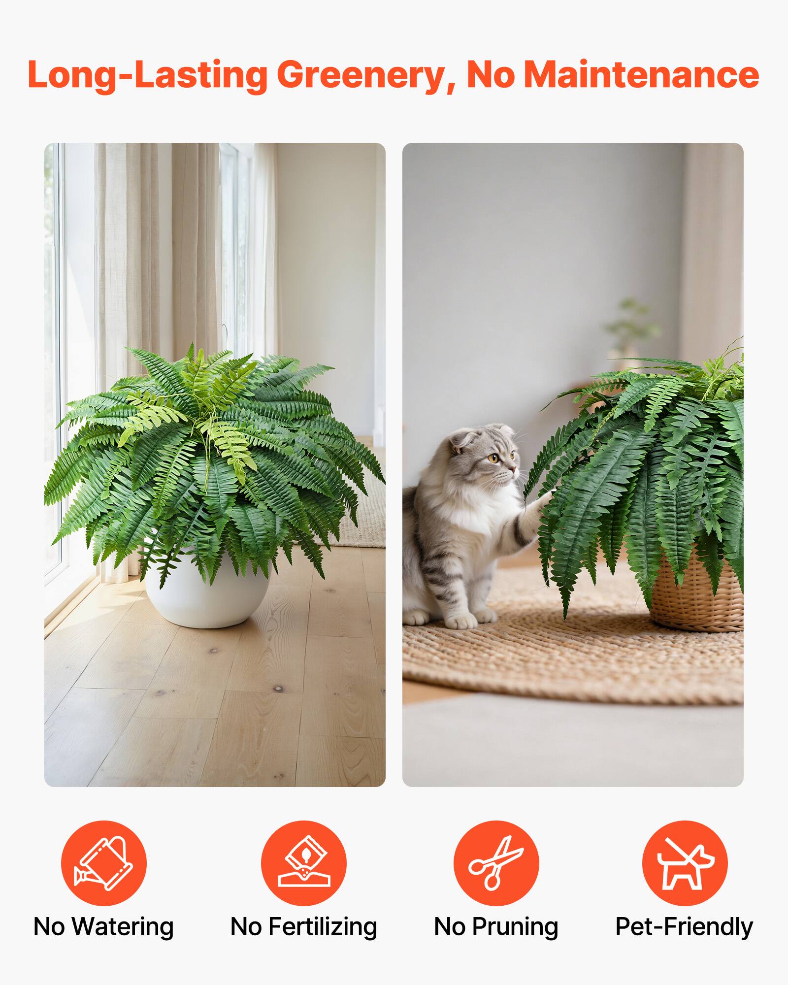 Long-Lasting Greenery, No Maintenance

- No Watering
- No Fertilizing
- No Pruning
- Pet-Friendly