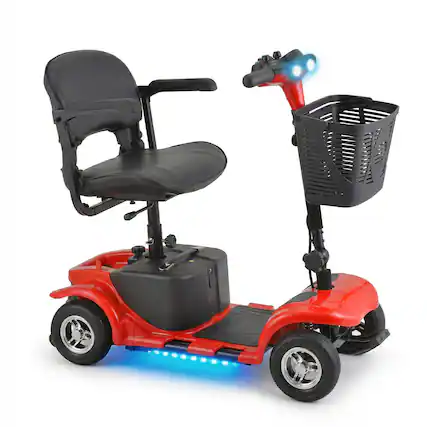 Front. Hover Heart - 4 Wheel Electric Mobility Scooter for Seniors & Adults - Compact Travel Scooter with Basket and Horn - Red.