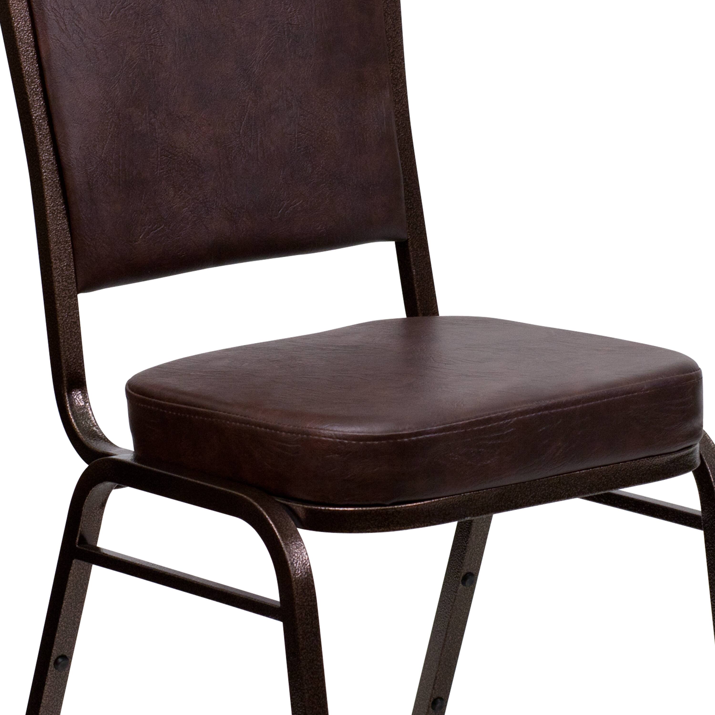 Alt View 9. Emma + Oliver - 4 Pack Crown Back Stacking Banquet Chair - Brown Vinyl/Copper Vein Frame.