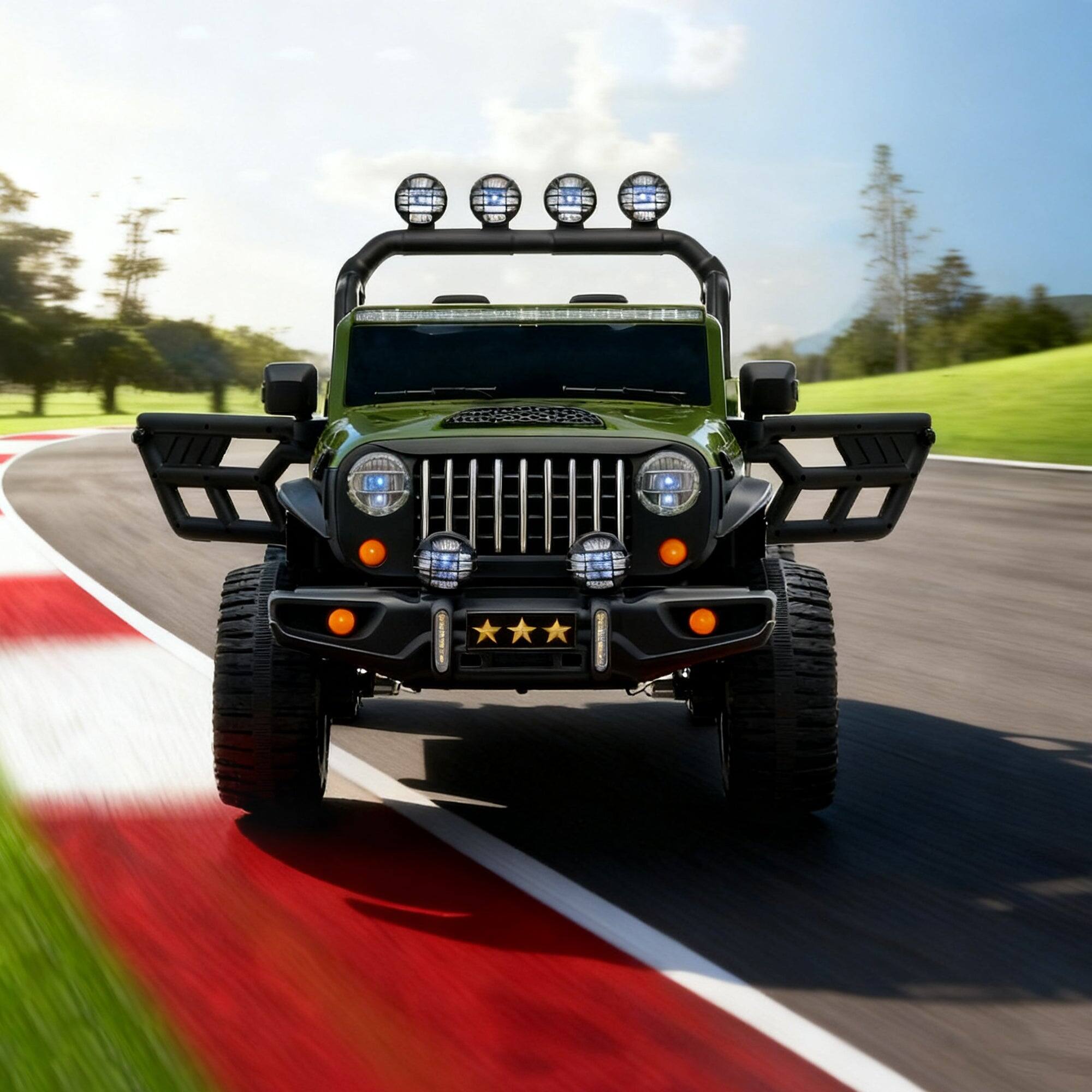 Alt View 9. BreeBe - 24V Kids 2-Seater Electric Ride-On Car, Remote Control, 4WD, LED Lights, Adjustable Speed, USB MP3, Army Green - Green.