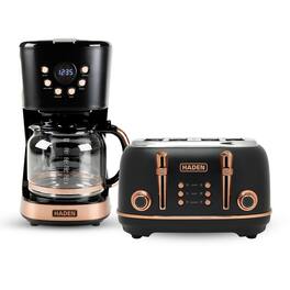 Haden - Heritage 4 Slice Wide Slot Toaster & 12 Cup Coffee Maker, Black & Copper - Black/Copper