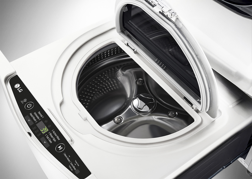 Left View: LG - SideKick 1.0 Cu. Ft. High-Efficiency Smart Top Load Pedestal Washer with 3-Motion Technology - White