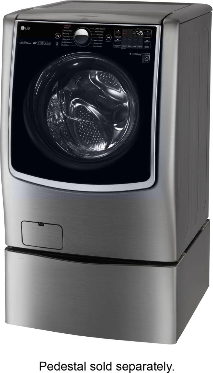 Left View: LG - 5.2 Cu. Ft. High-Efficiency Smart Front Load Washer with Steam and TurboWash Technology - Graphite Steel