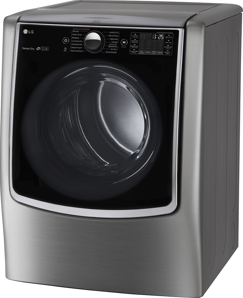 Left View: LG - 7.4 Cu. Ft. Stackable Smart Electric Dryer with Steam and Sensor Dry - White
