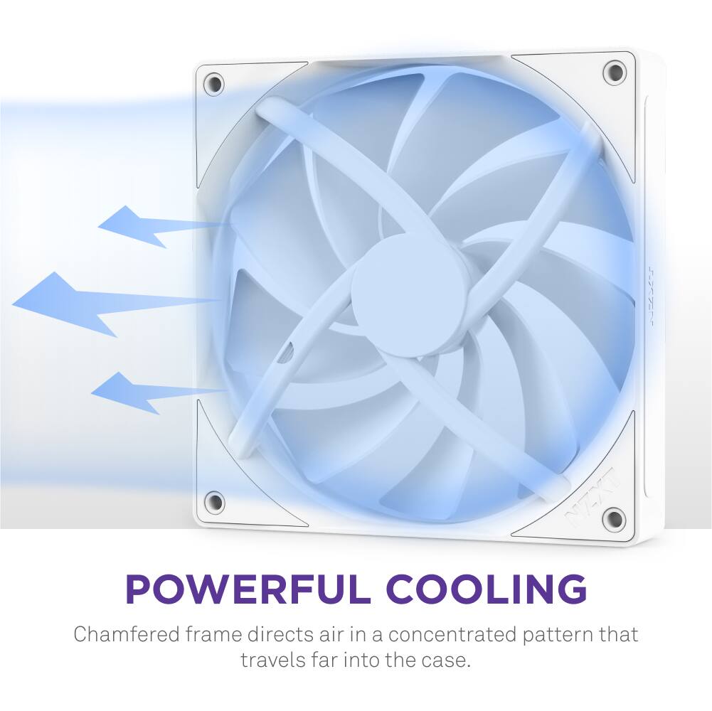 NZXT Powerful Cooling: Chamfered frame directs air in a concentrated pattern that travels far into the case.