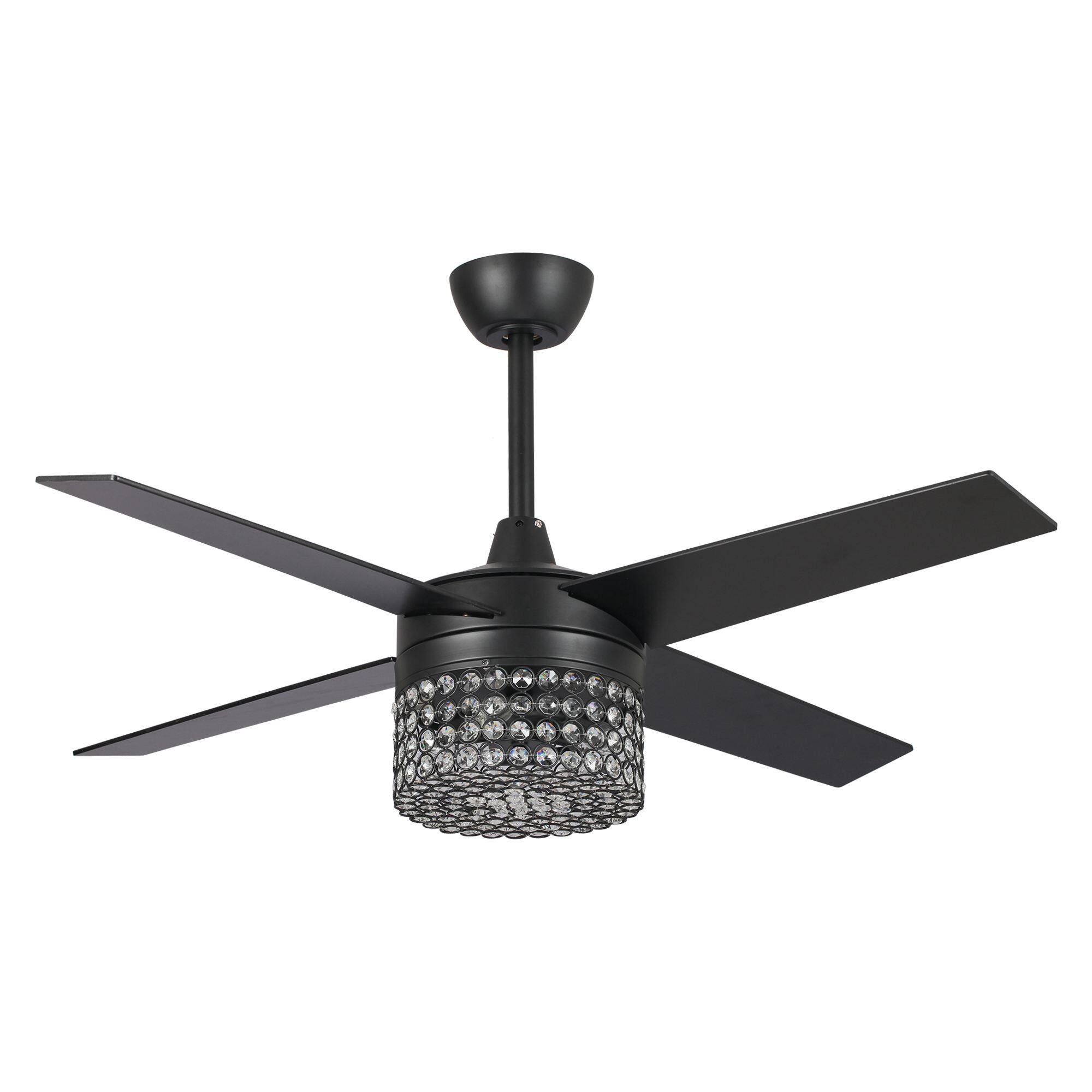 Alt View 6. Parrot Uncle - 48" Black Wood 4-Blade Crystal Fandelier Ceiling Fan with Remote and Light - Black.