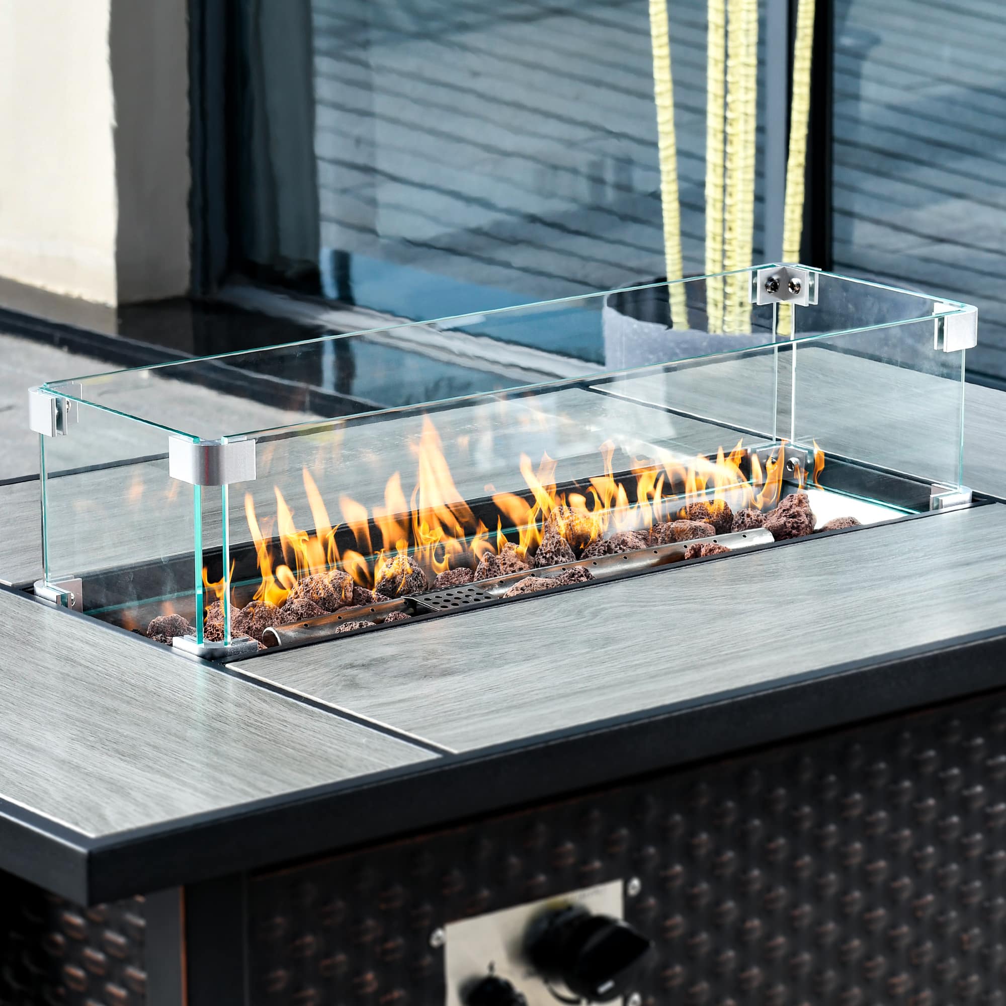 Ovios - Multi-Size Fire Pit Wind Guard Tempered Glass Wind Guard - for 54" Fire Pit