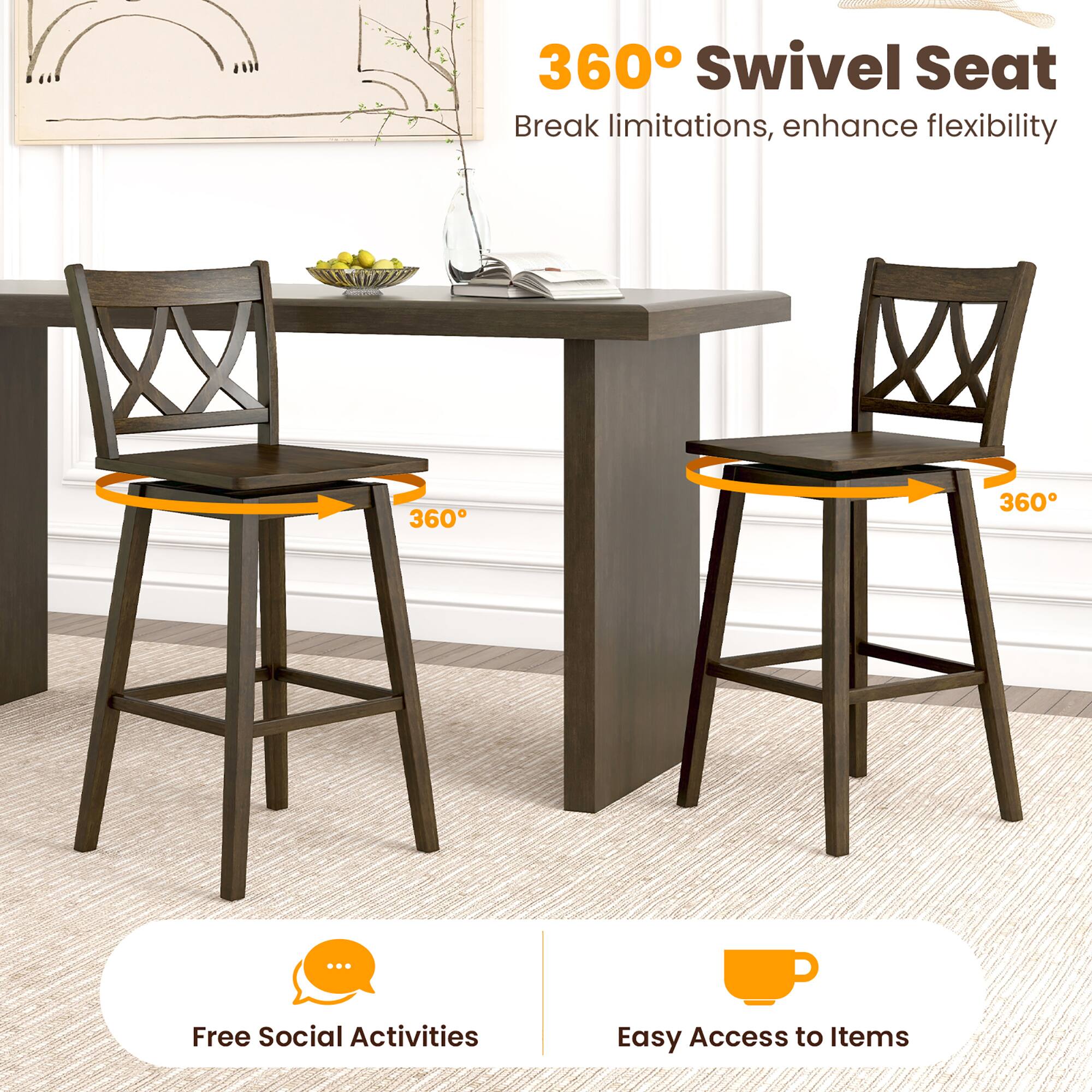 360° Swivel Seat Break limitations, enhance flexibility

Free Social Activities

Easy Access to Items