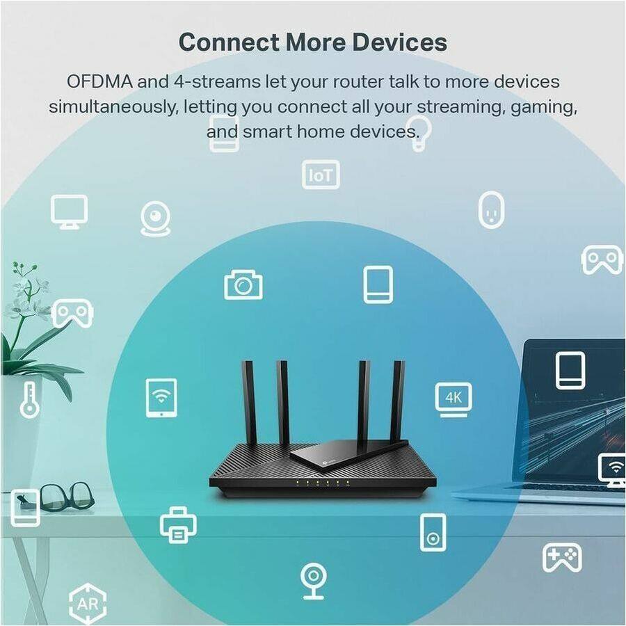Connect More Devices

OFDMA and 4-streams let your router talk to more devices simultaneously, letting you connect all your streaming, gaming, and smart home devices.

IoT 4K AR