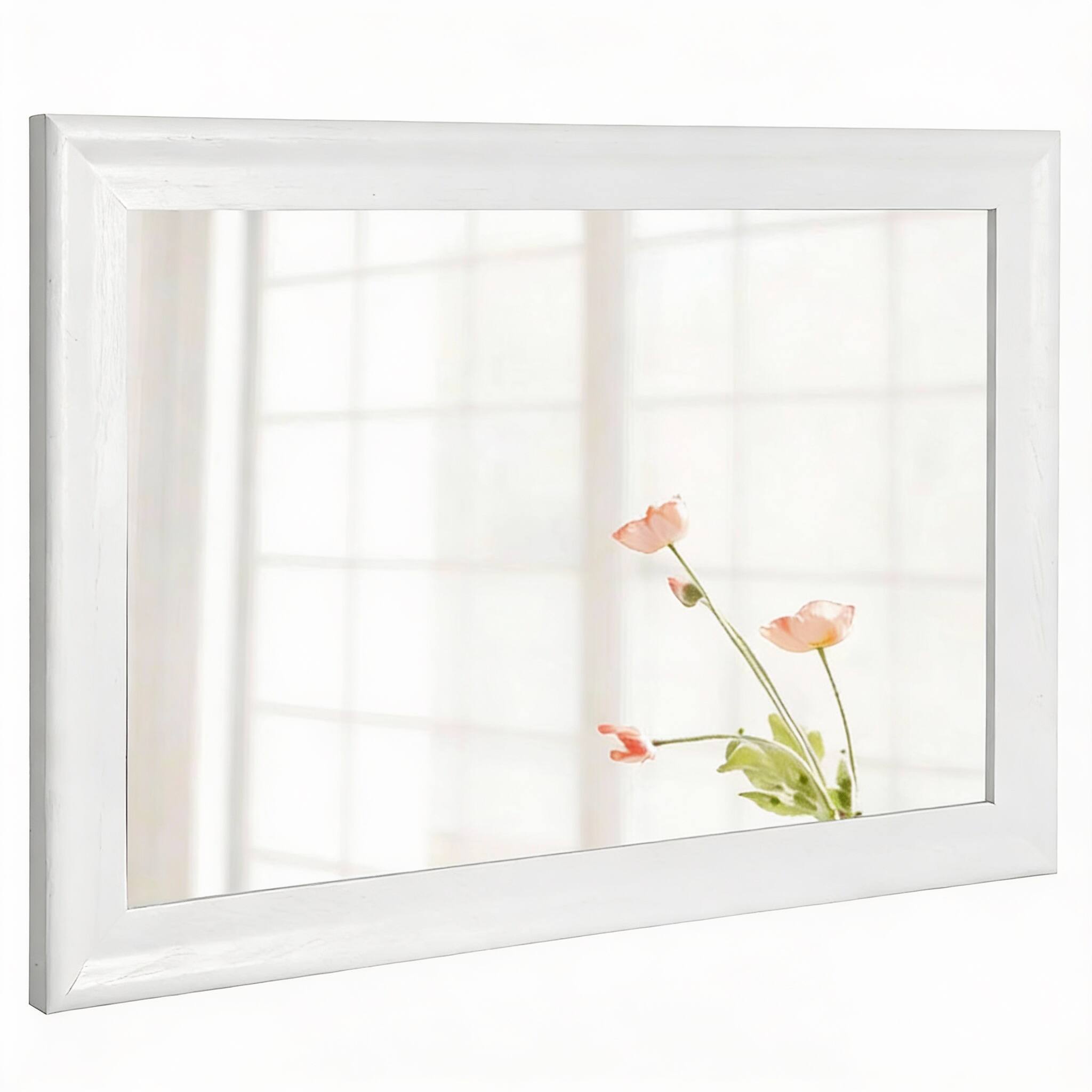 Back. METALTON - Wood Mirror For Bathroom Rectangle Rustic Vanity Wall Wooden Wall mounted Hanging Entryway Bedroom Or Livin - White 36"L x 24"W.