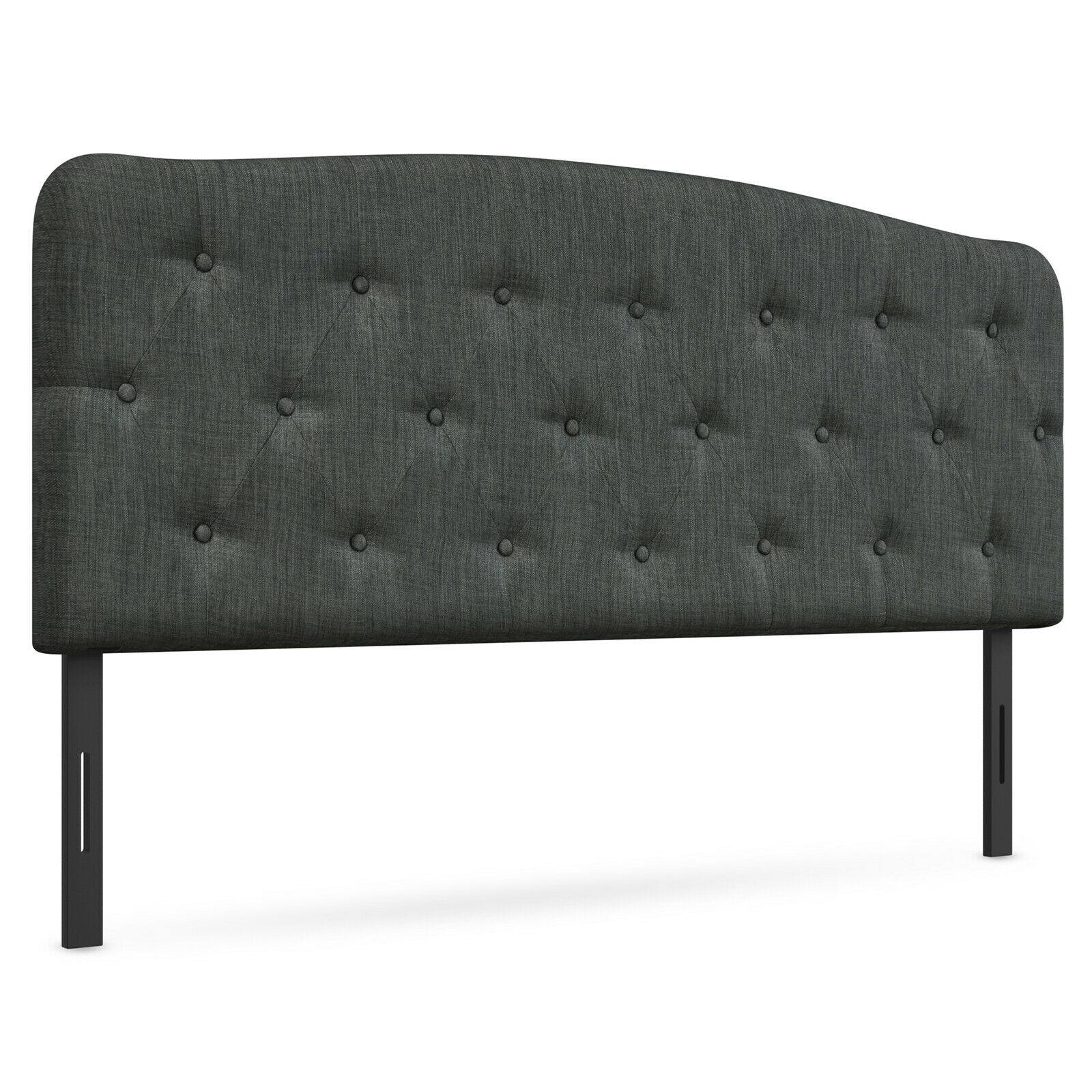 Left. SlickBlue - Bedroom Faux Linen Headboard with Customizable Height - Dark Grey.