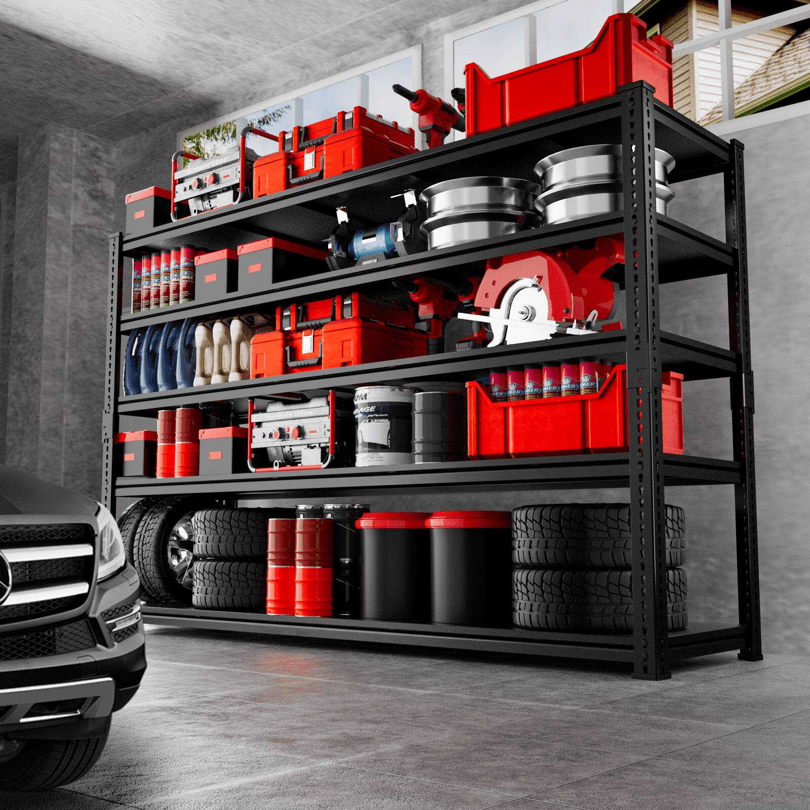 LOVMOR - 60 in W x 78 in H x 24 in D Adjustable Solid Plate Heavy Duty Metal Shelving Unit - Black