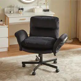 Bestier - Ergonomic Cross-Legged Office Chair with Flip-Up Arms, Swivel Wheels & Adjustable Backrest for Computer Office Desk - Black Suede