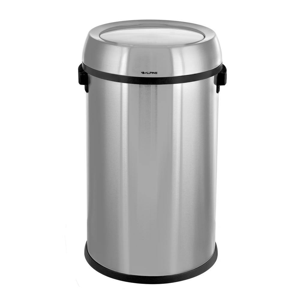 Front. Alpine Industries - Stainless Steel 17 Gallon Open Top Trash Can with Swivel Lid - Stainless Steel.