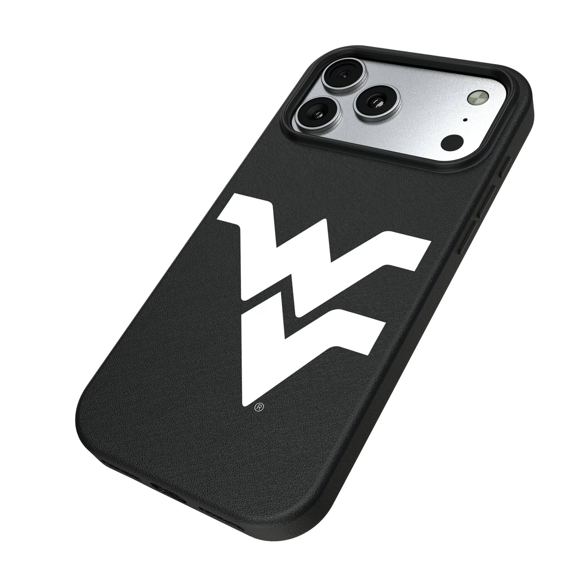 Alt View 1. Keyscaper - West Virginia Mountaineers Primary Logo iPhone Magnetic Bump Case - 17 Air - Black.