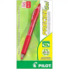 Pilot - Precise Gel BeGreen Retractable Gel Pens, Fine Point, Dozen - Red Ink