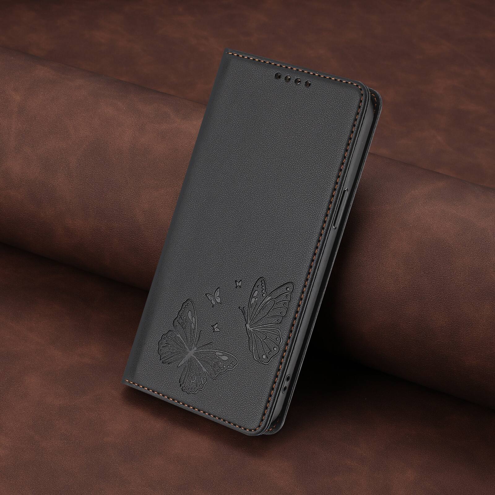 Alt View 7. Dteck - For Samsung Galaxy A36 5G Butterfly Embossed PU Leather RFID Blocking Flip Kickstand Wallet Case with Card Slots - Black.