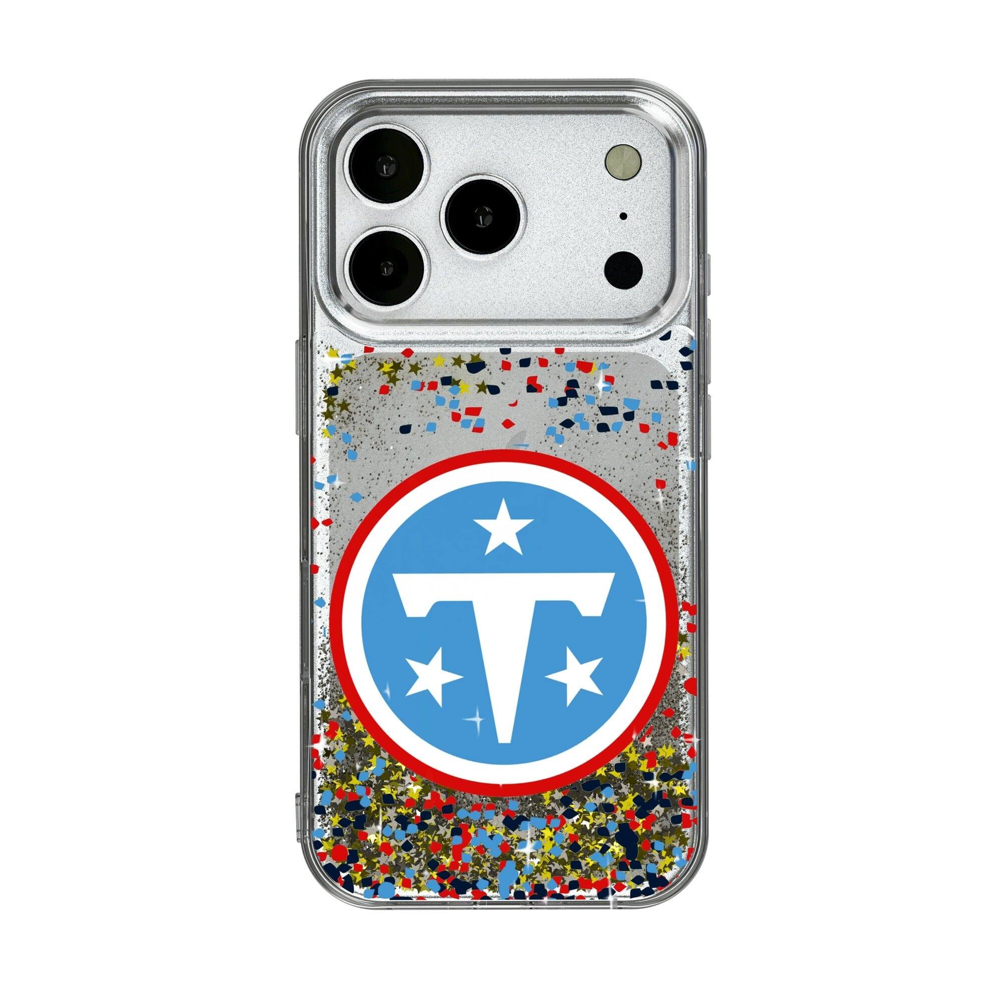 Front. Keyscaper - Tennessee Titans iPhone Glitter Case with Confetti Design - 17 Pro - Multicolor.
