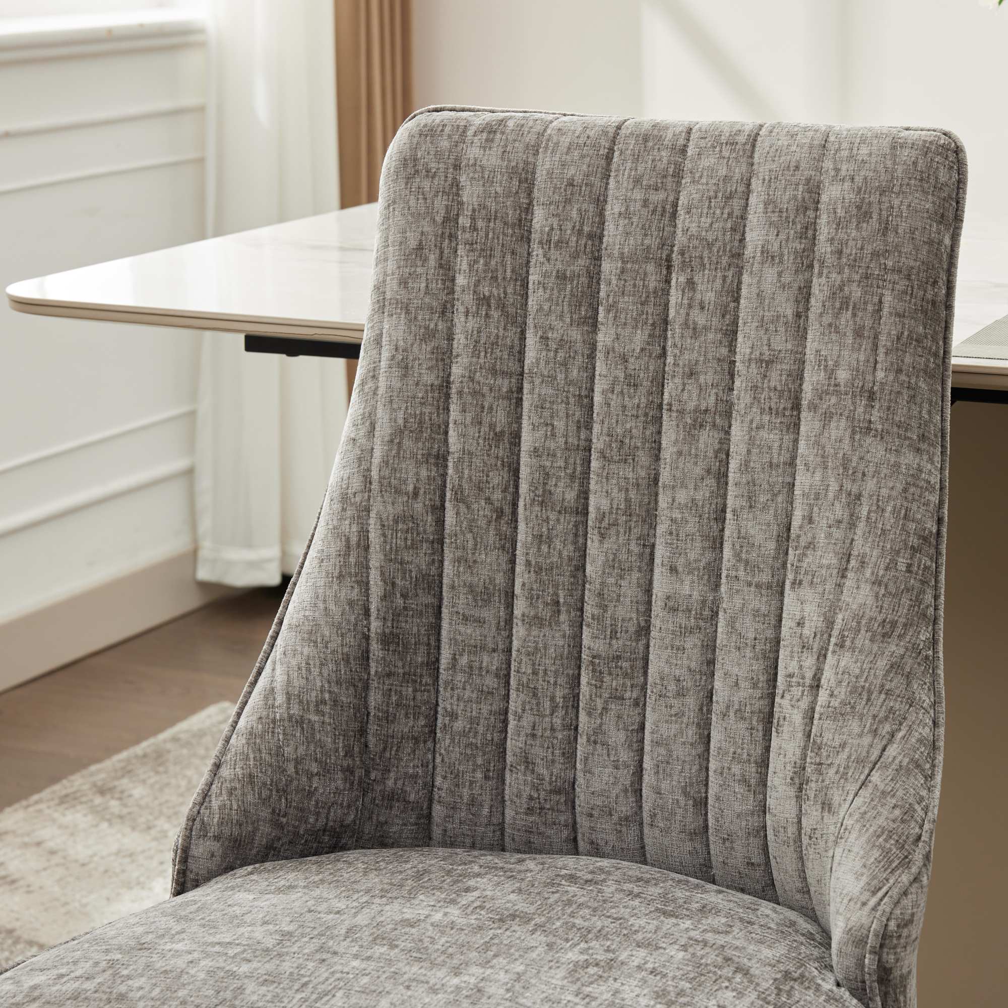 Alt View 6. Tiramisubest - 2-Piece Rayon Cloth Flocking Chenille Dining Chairs,Fabric Upholstered Chair with Silver Stainless Steel Legs(Gray) - Gray.