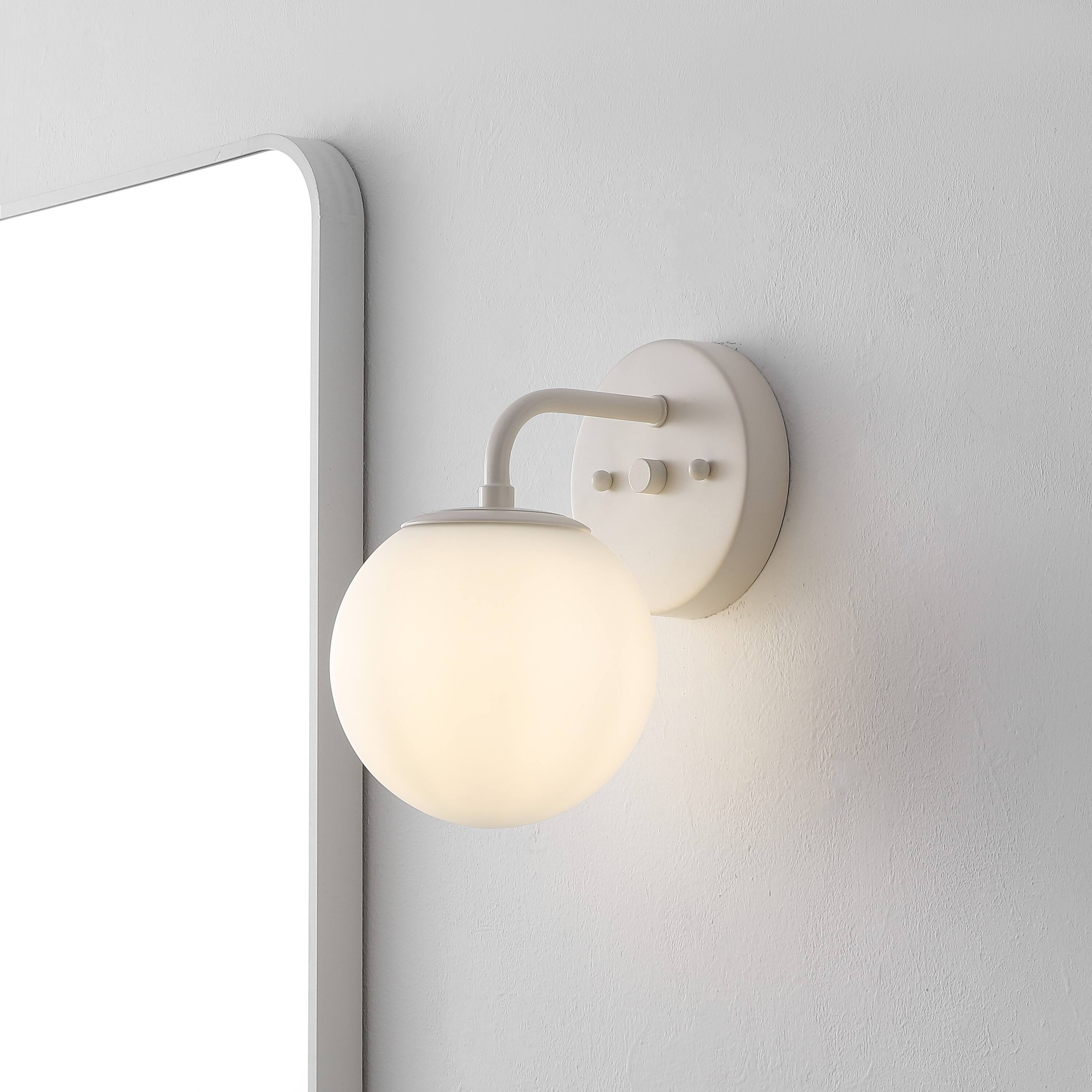 Alt View 1. Jonathan Y - Louis Parisian Globe 5.75" 1-Light Metal/Frosted Glass Modern Contemporary LED Vanity Light, Almond - Almond.