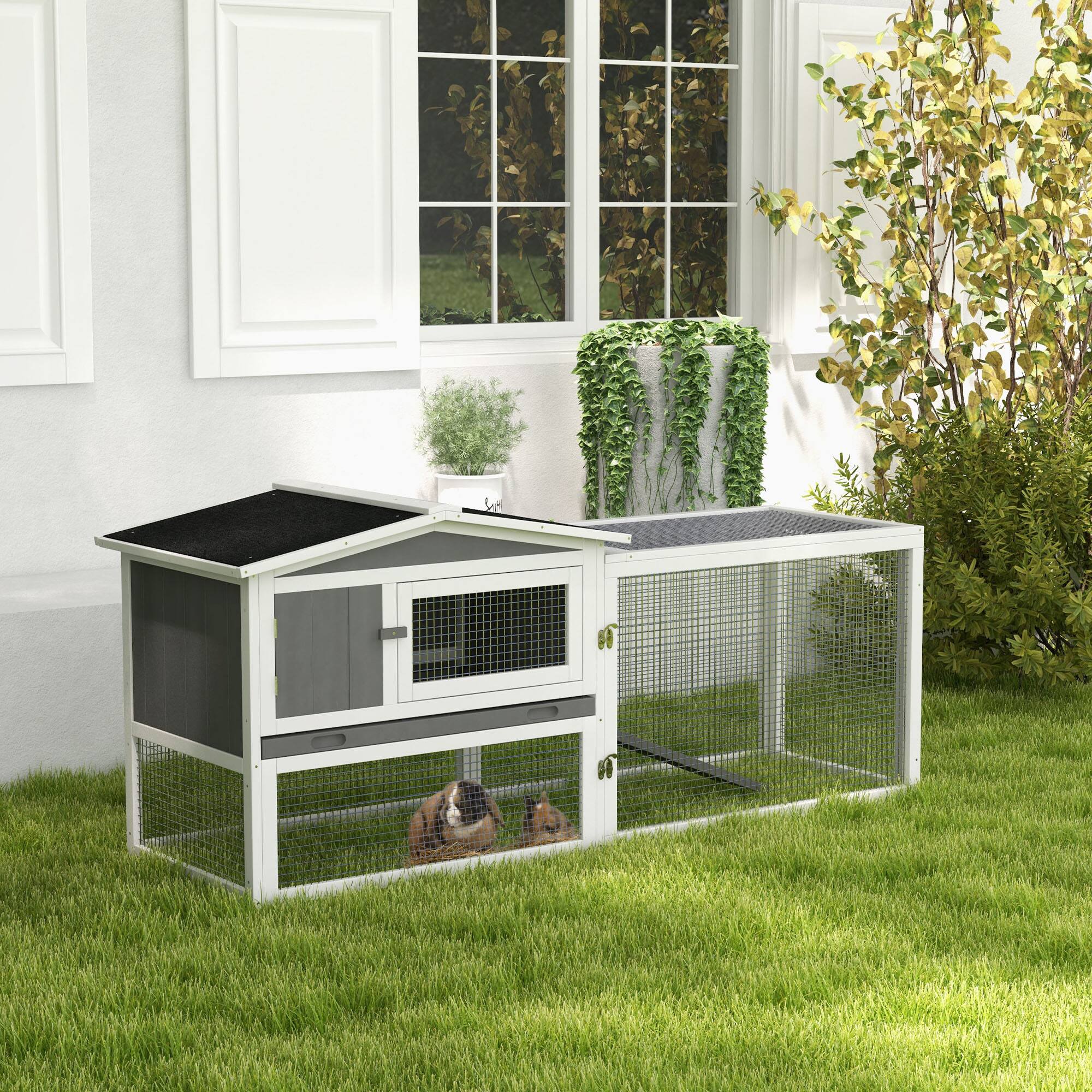 Alt View 1. Pawhut - Hutch 2-Story Bunny Cage, Guinea Pig Cage Indoor Outdoor, Small Animal House with Slide Out Tray.