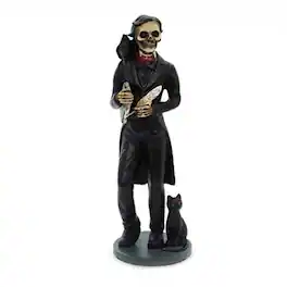 Pacific Trading - Gothic Day Of The Dead Edgar Allan Poe Statue With Raven Skeleton Figurine 5.5 inch