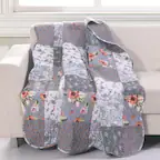Front. Barefoot Bungalow - Greenland Home Fashions Barefoot Bungalow Giulia Fabulous Floral Quilted Throw Blanket - 50x60", Gray - Gray.
