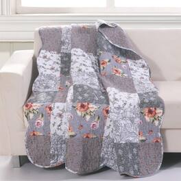 Greenland Home Fashions Barefoot Bungalow Giulia Fabulous Floral Quilted Throw Blanket - 50x60" - Gray