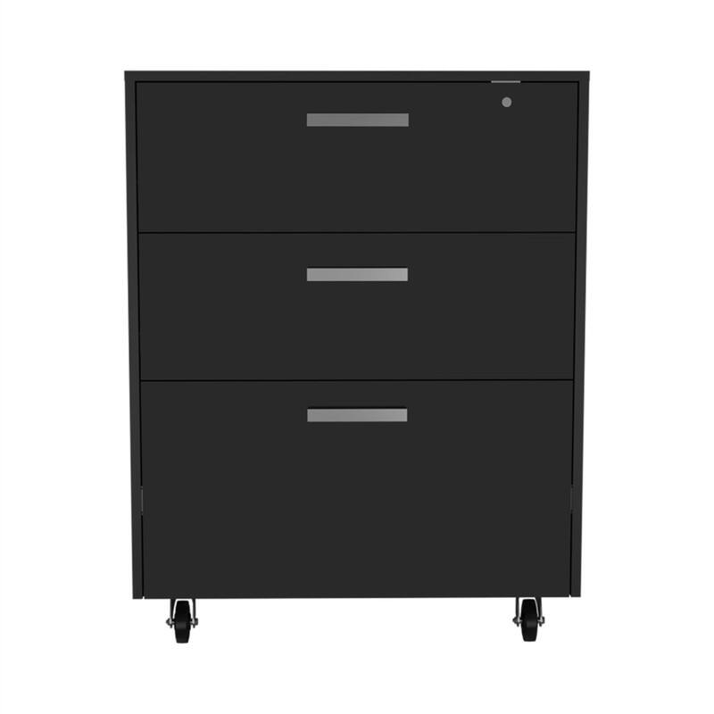 Angle. HTUTWOO - Storage File Cabinet with 3 Drawers - Mobile File Cabinet on 4 Casters, Particle Board Top, Black, 16" x 27.6" x 16" - Black.