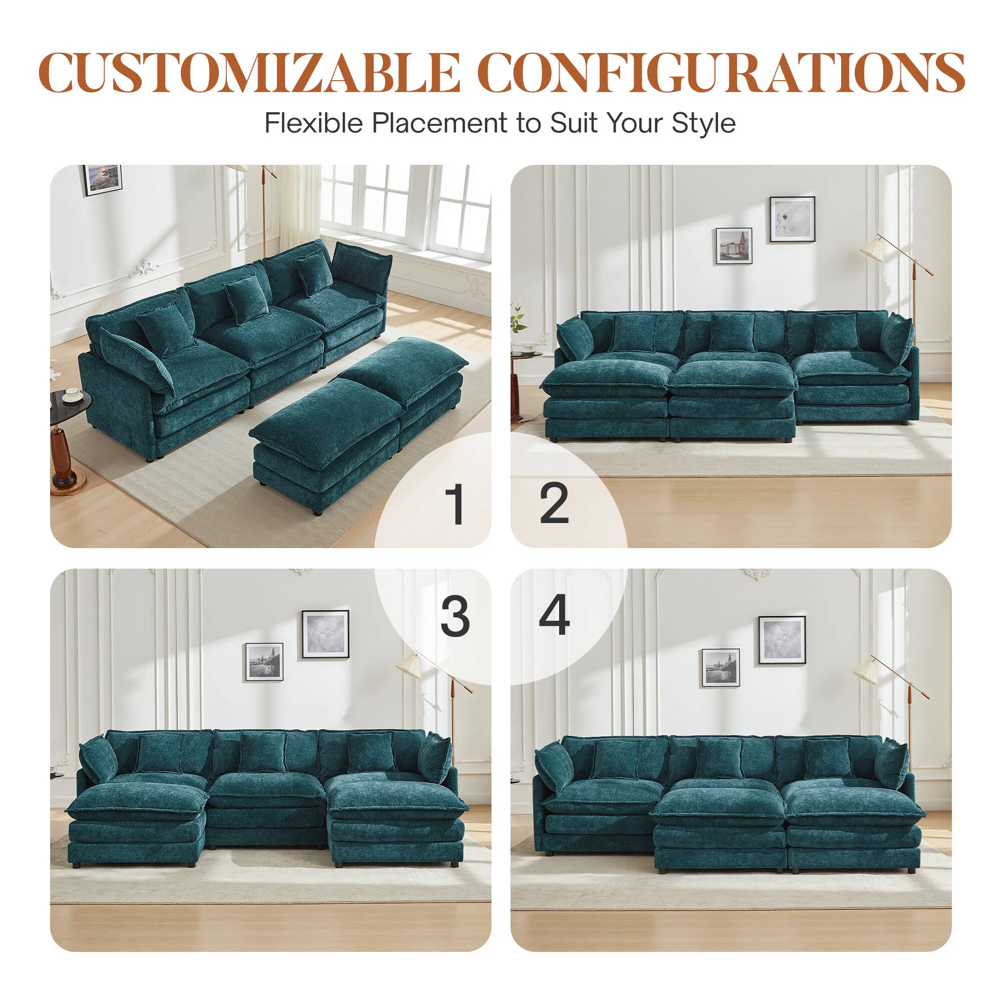CUSTOMIZABLE CONFIGURATIONS  
Flexible Placement to Suit Your Style  

1  
2  
3  
4