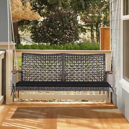 Gymax - 2-Seat Rattan Porch Swing Chair Outdoor Wicker Swing Bench W/ Seat Cushion - Black